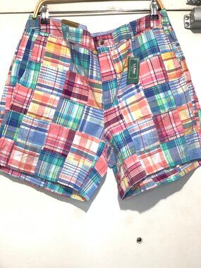 NEW L.L. BEAN MULTICOLOR PATCHWORK PLAID SHORTS SIZE 16
